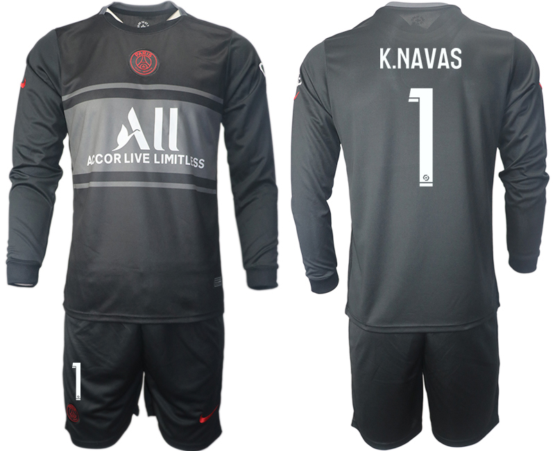 Men 2021-2022 Club Paris St German Second away black Long Sleeve #1 Soccer Jersey